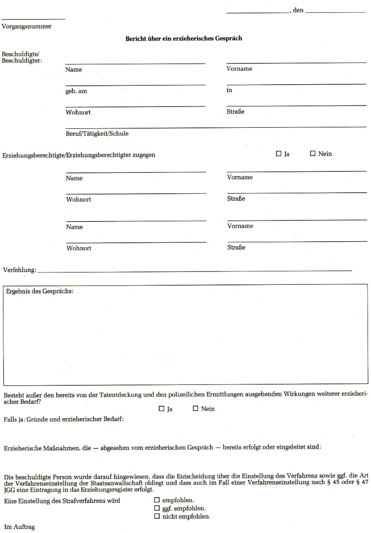 Berichtsformular �ber ein erzieherisches Gespr�ch