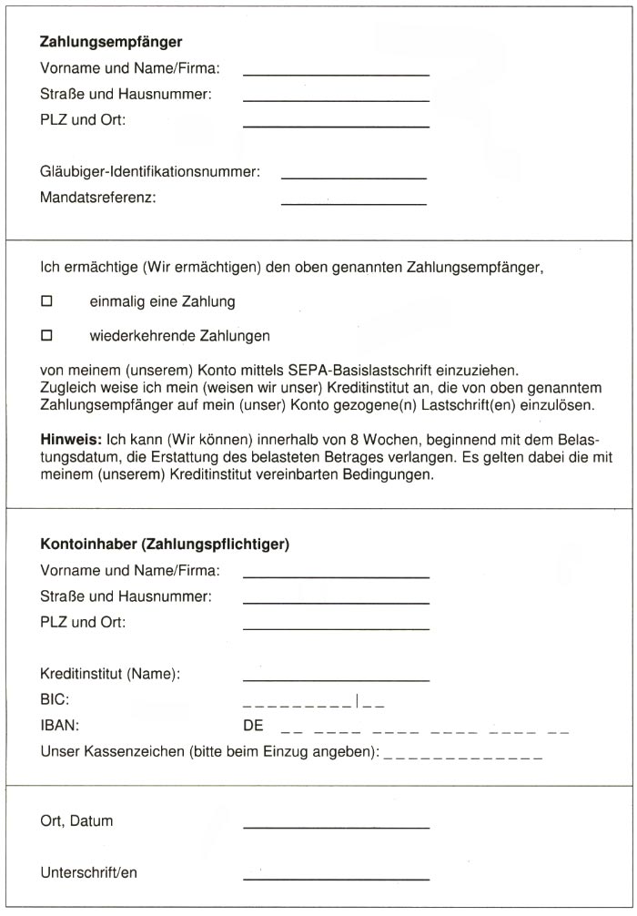 SEPA-Basislastschrift (Core)-Mandat