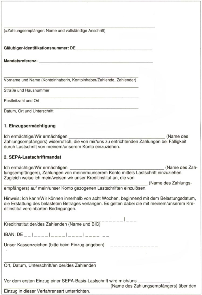 Zur Erteilung einer Einzugserm�chtigung und eines SEPA-Lastschriftmandats